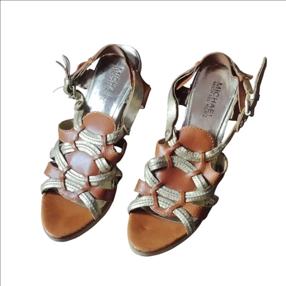 Michael Kors Brown and Gold Sandals with Elegant Design